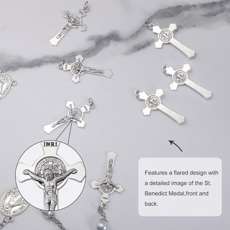 Brilucky 10 Pcs St Benedict Medals Cross Charms and Virgin Mary Rosary Centerpieces for Rosary Making Supplies,Medalla De La Virgen Milagrosa Catolica with Saint Benedict for Necklaces Pendant Rosary Kit - Image 5